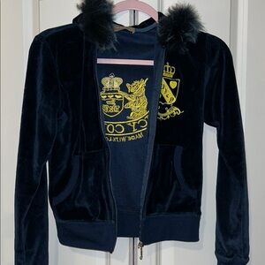 Juicy Couture Navy Kids Jacket with Fur Trim